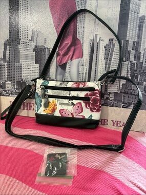 Stone & Co. NWOT Floral Butterfly Crossbody in White with Pink and Yellow